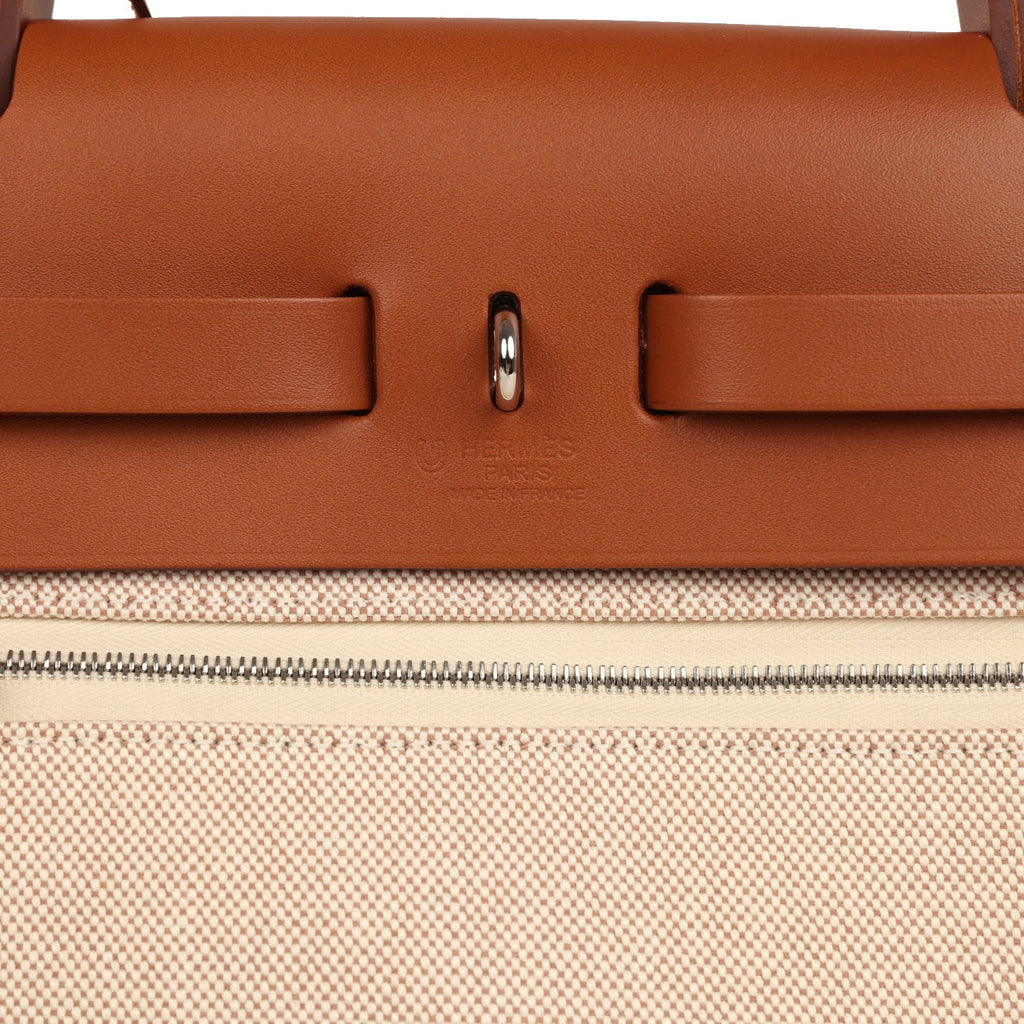 Hermes Special Order (HSS) Herbag Zip PM 31 "Circuit 24" Fauve and Ecru Toile H Canvas and Fauve Hunter Lacquered Palladium Hardware