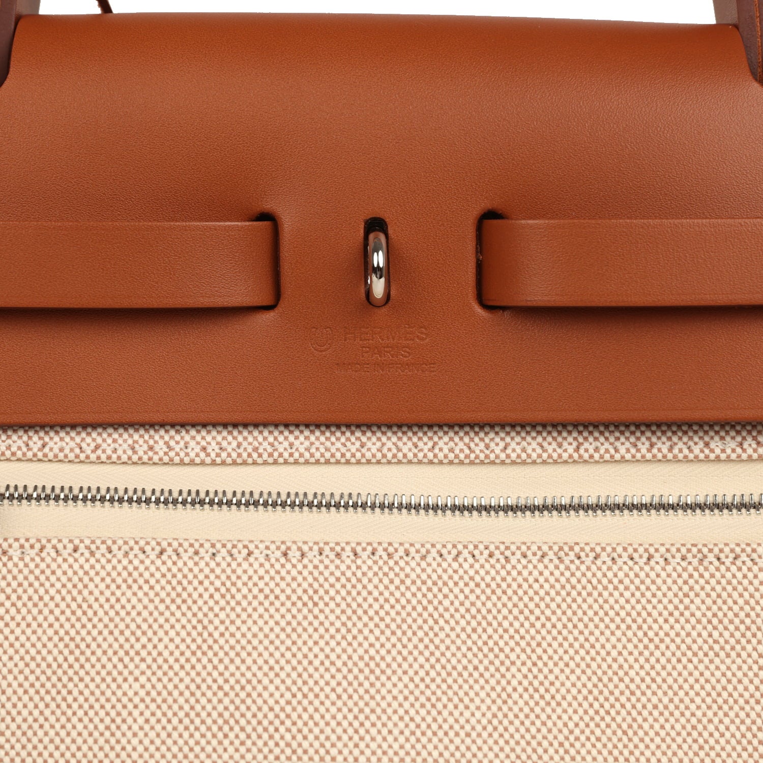 Hermes Special Order (HSS) Herbag Zip PM 31 "Circuit 24" Fauve and Ecru Toile H Canvas and Fauve Hunter Lacquered Palladium Hardware