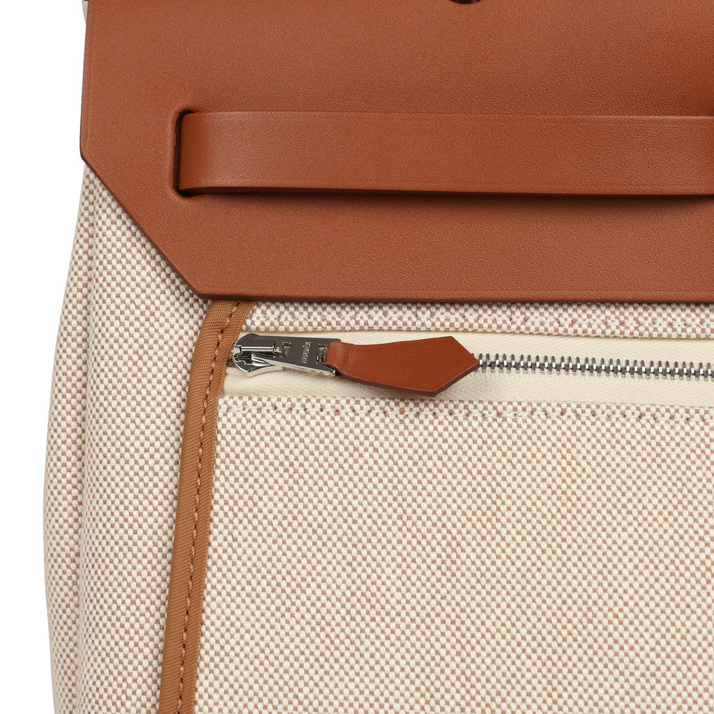 Hermes Special Order (HSS) Herbag Zip PM 31 "Circuit 24" Fauve and Ecru Toile H Canvas and Fauve Hunter Lacquered Palladium Hardware