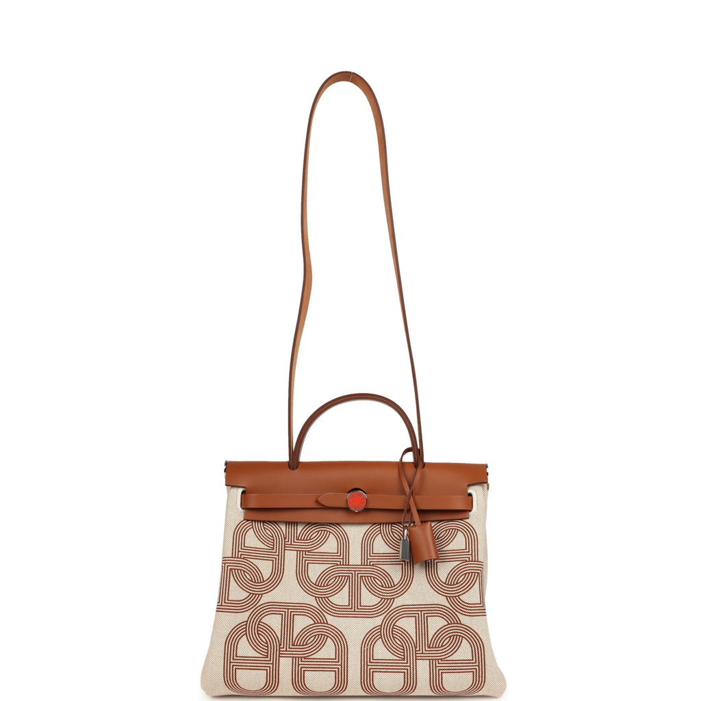 Hermes Special Order (HSS) Herbag Zip PM 31 "Circuit 24" Fauve and Ecru Toile H Canvas and Fauve Hunter Lacquered Palladium Hardware