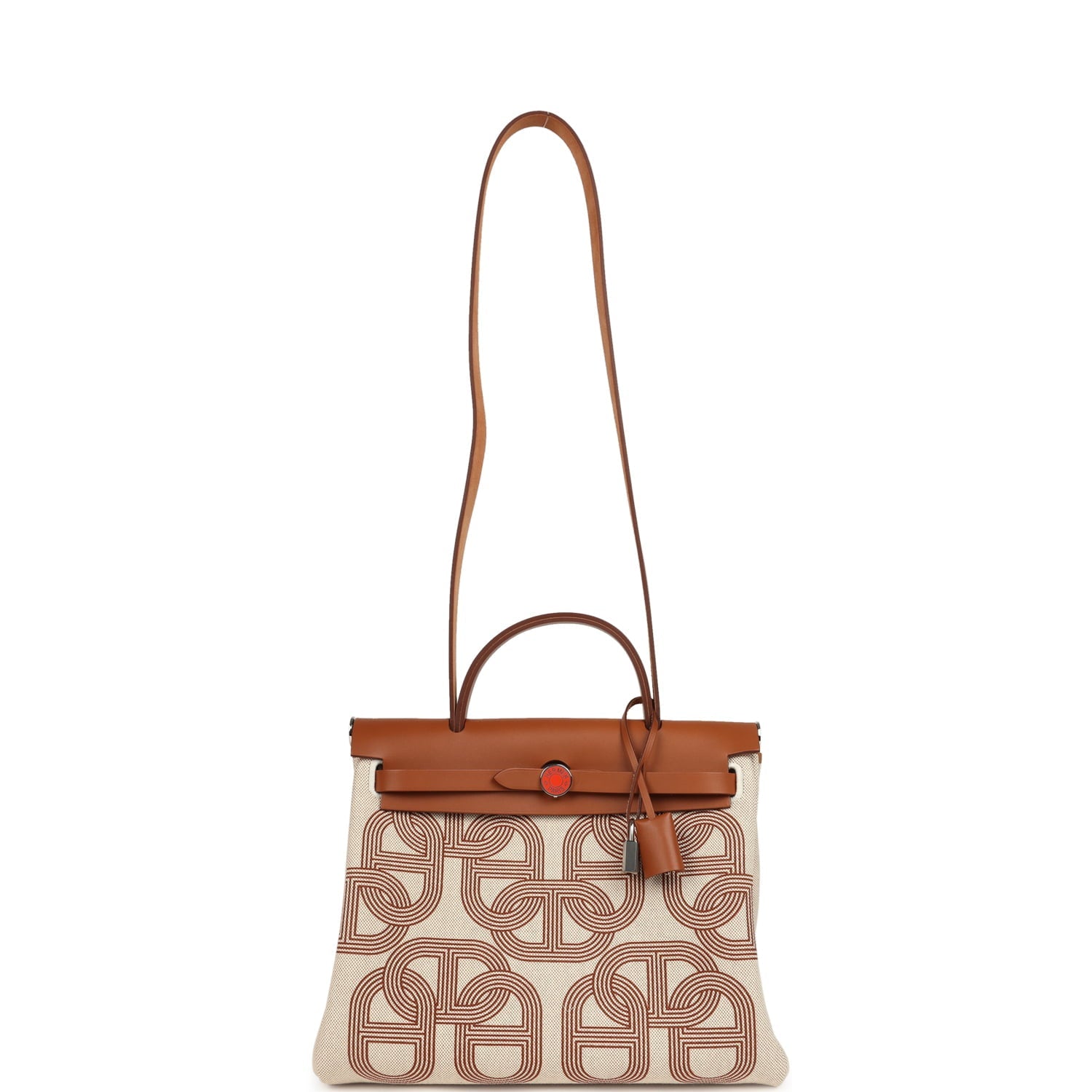Hermes Special Order (HSS) Herbag Zip PM 31 "Circuit 24" Fauve and Ecru Toile H Canvas and Fauve Hunter Lacquered Palladium Hardware