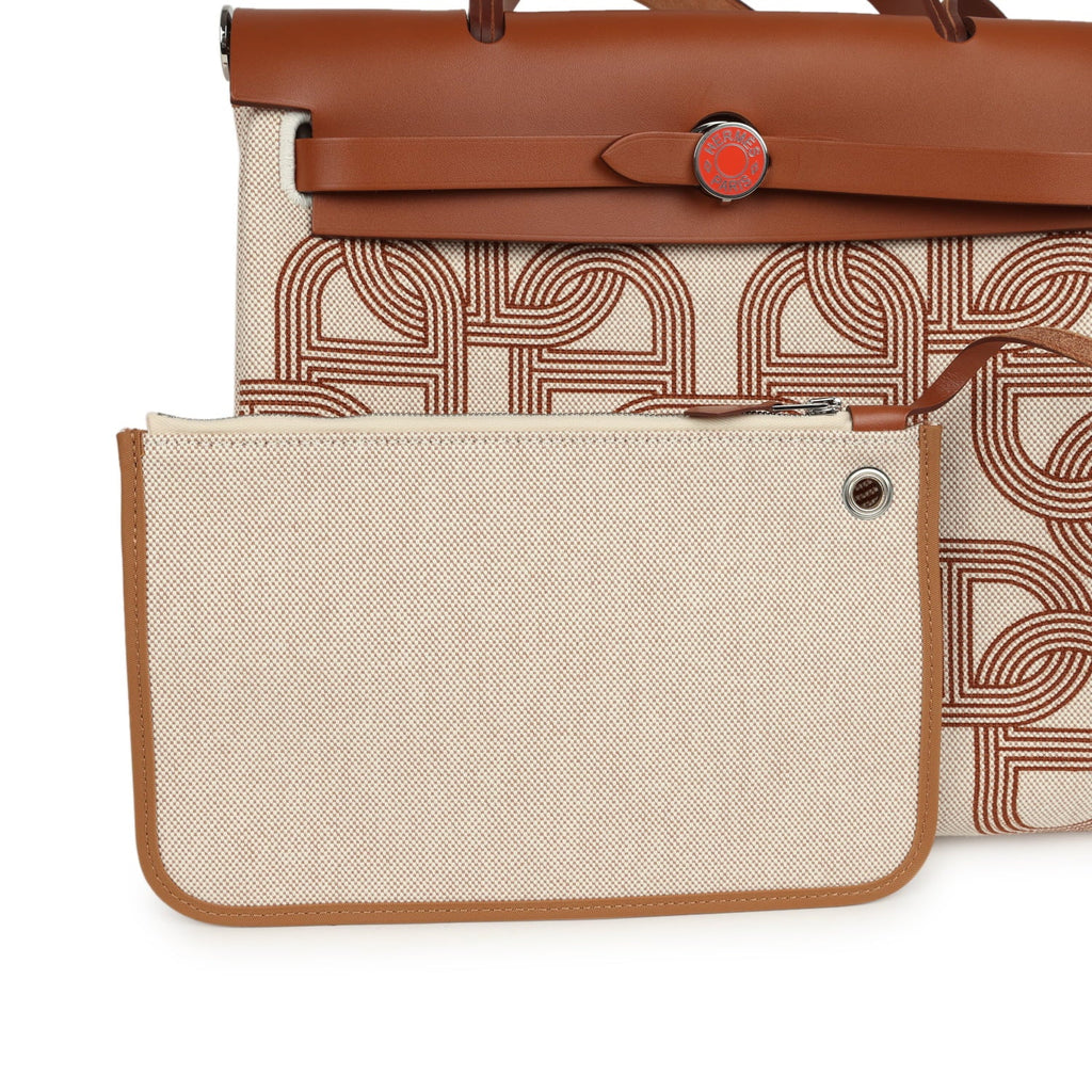 Hermes Special Order (HSS) Herbag Zip PM 31 "Circuit 24" Fauve and Ecru Toile H Canvas and Fauve Hunter Lacquered Palladium Hardware