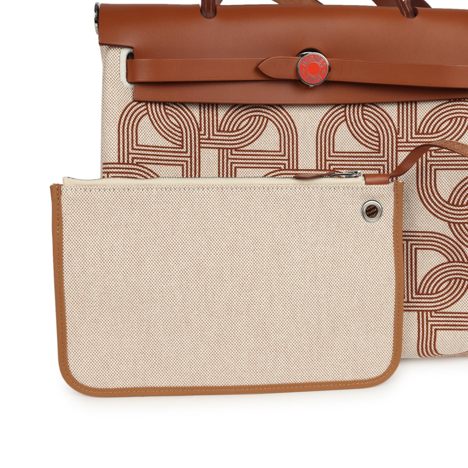 Hermes Special Order (HSS) Herbag Zip PM 31 "Circuit 24" Fauve and Ecru Toile H Canvas and Fauve Hunter Lacquered Palladium Hardware