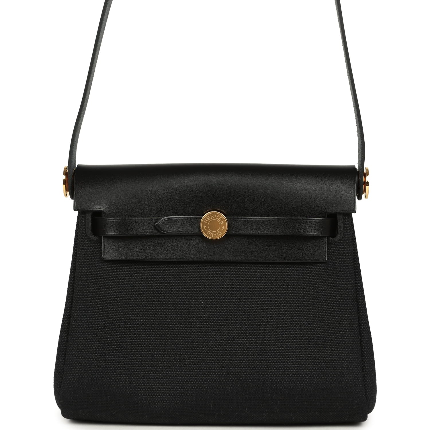 Hermes Herbag Zip 20 Mini Black Toile Militaire Canvas and Black Vache Hunter Gold Hardware