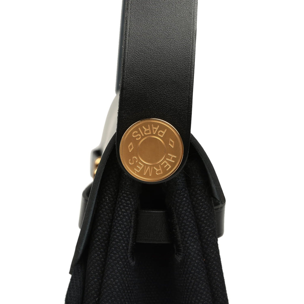 Hermes Herbag Zip 20 Mini Black Toile Militaire Canvas and Black Vache Hunter Gold Hardware