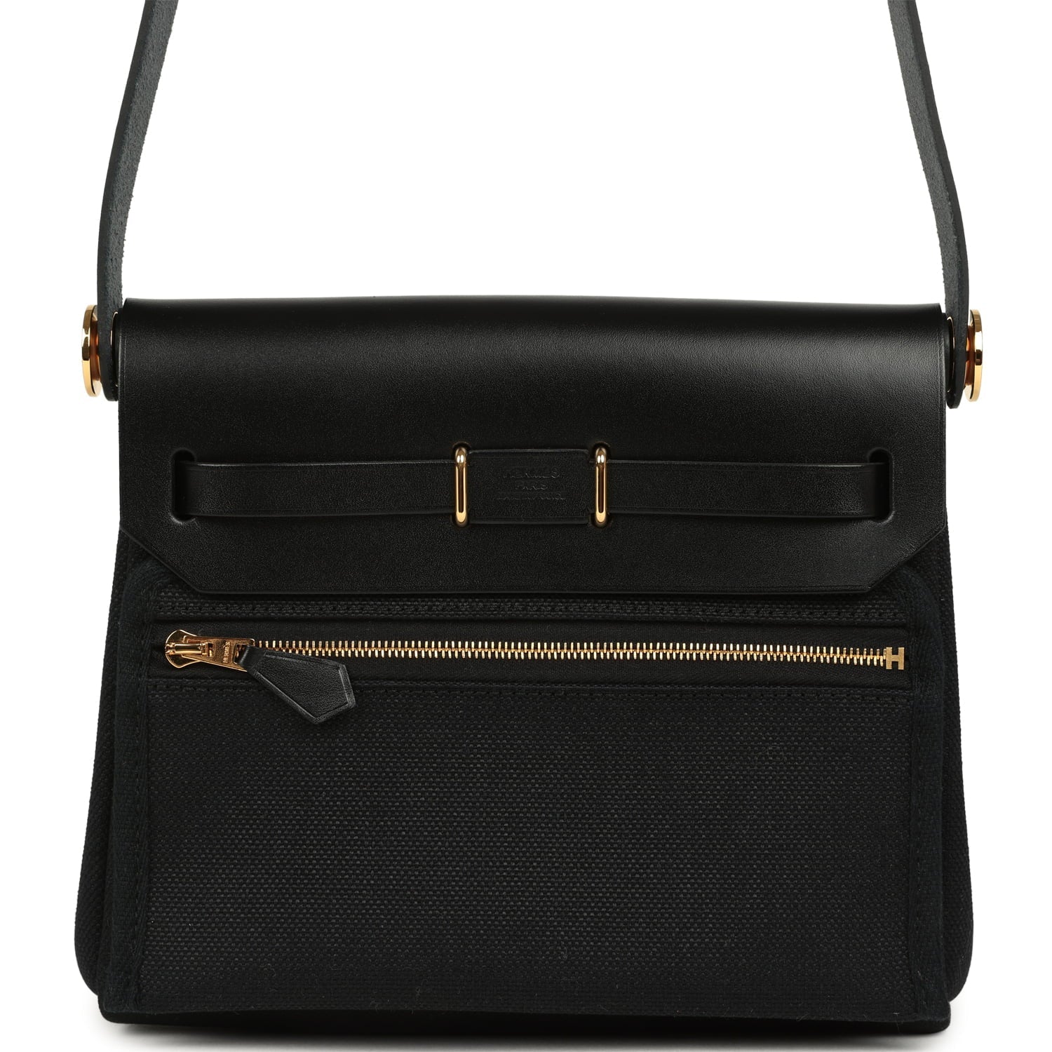 Hermes Herbag Zip 20 Mini Black Toile Militaire Canvas and Black Vache Hunter Gold Hardware