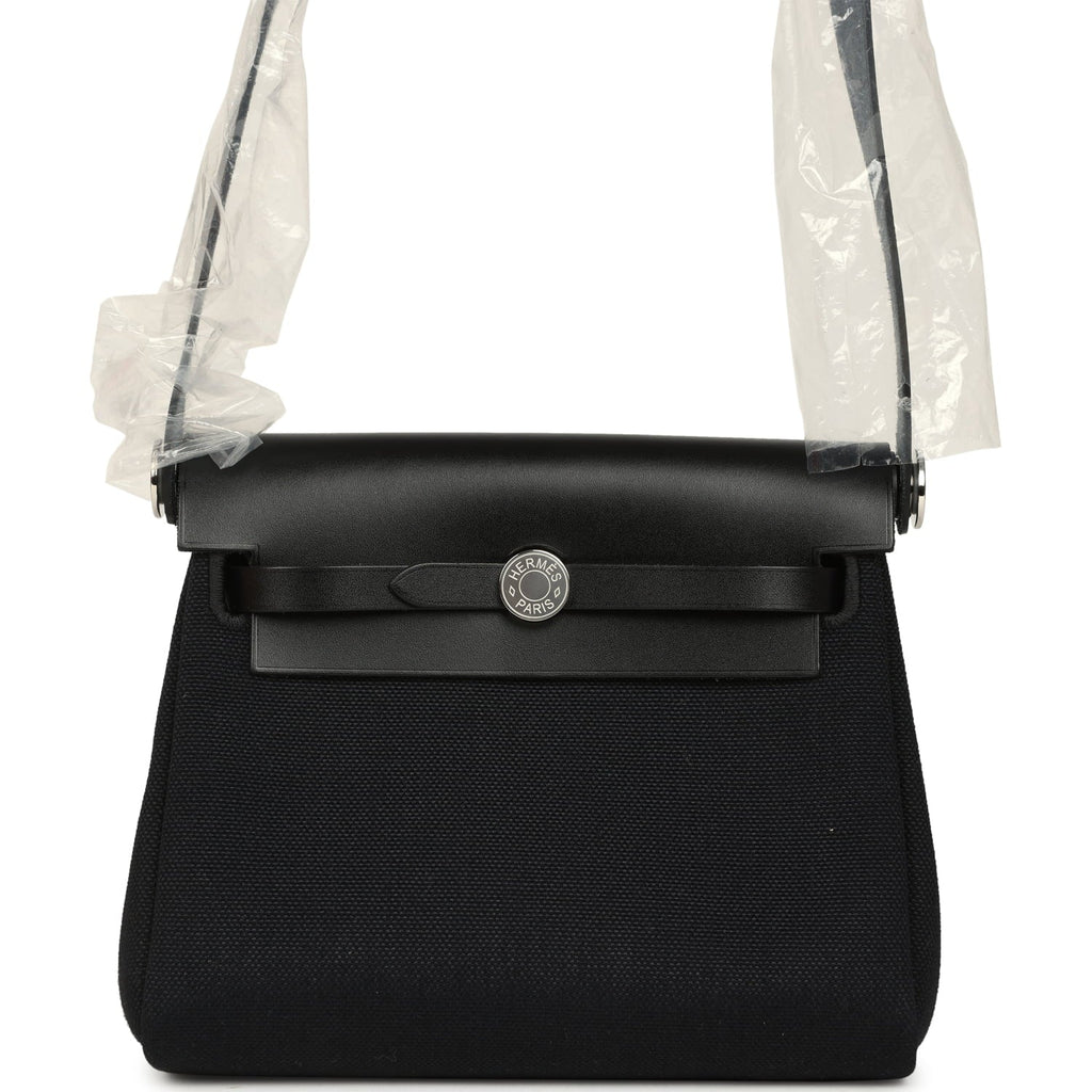 Hermes Herbag Zip 20 Mini Black Toile Militaire Canvas and Vache Hunter Palladium Hardware