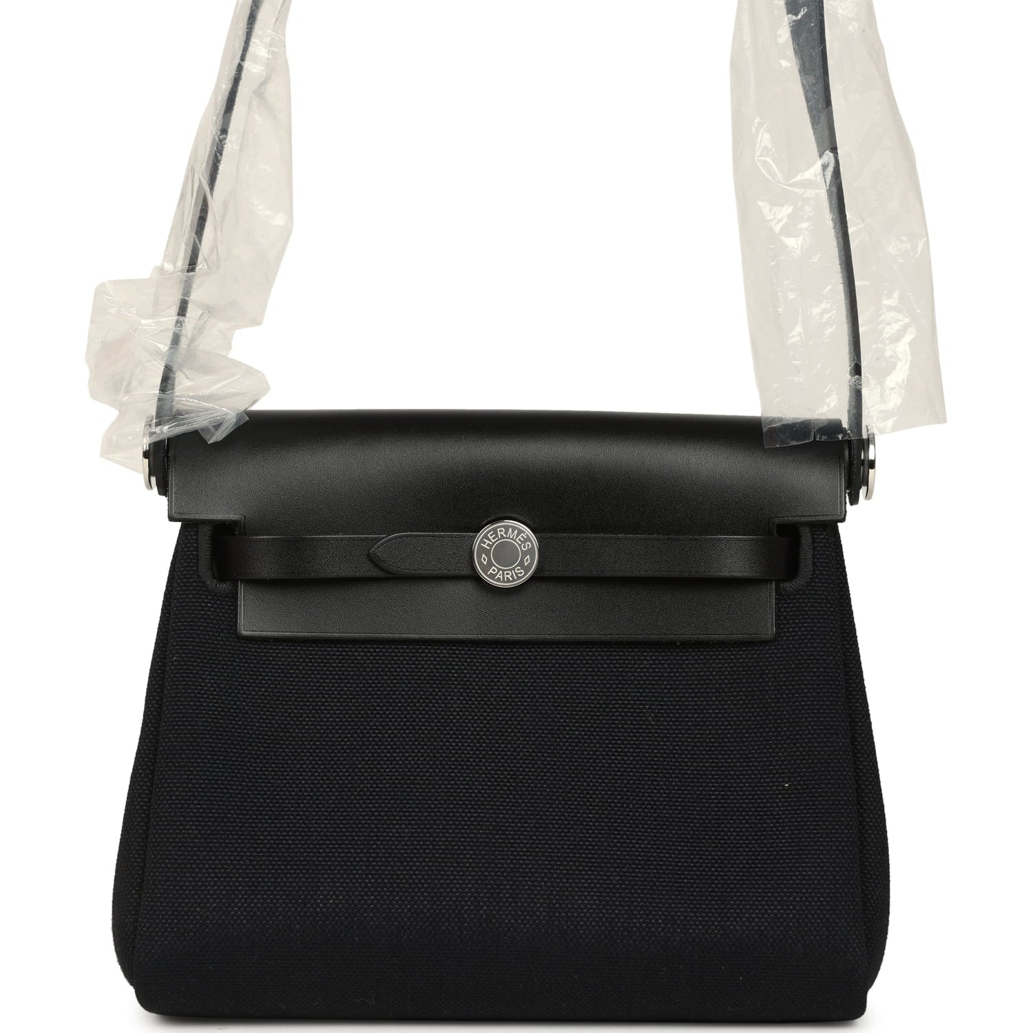Hermes Herbag Zip 20 Mini Black Toile Militaire Canvas and Vache Hunter Palladium Hardware