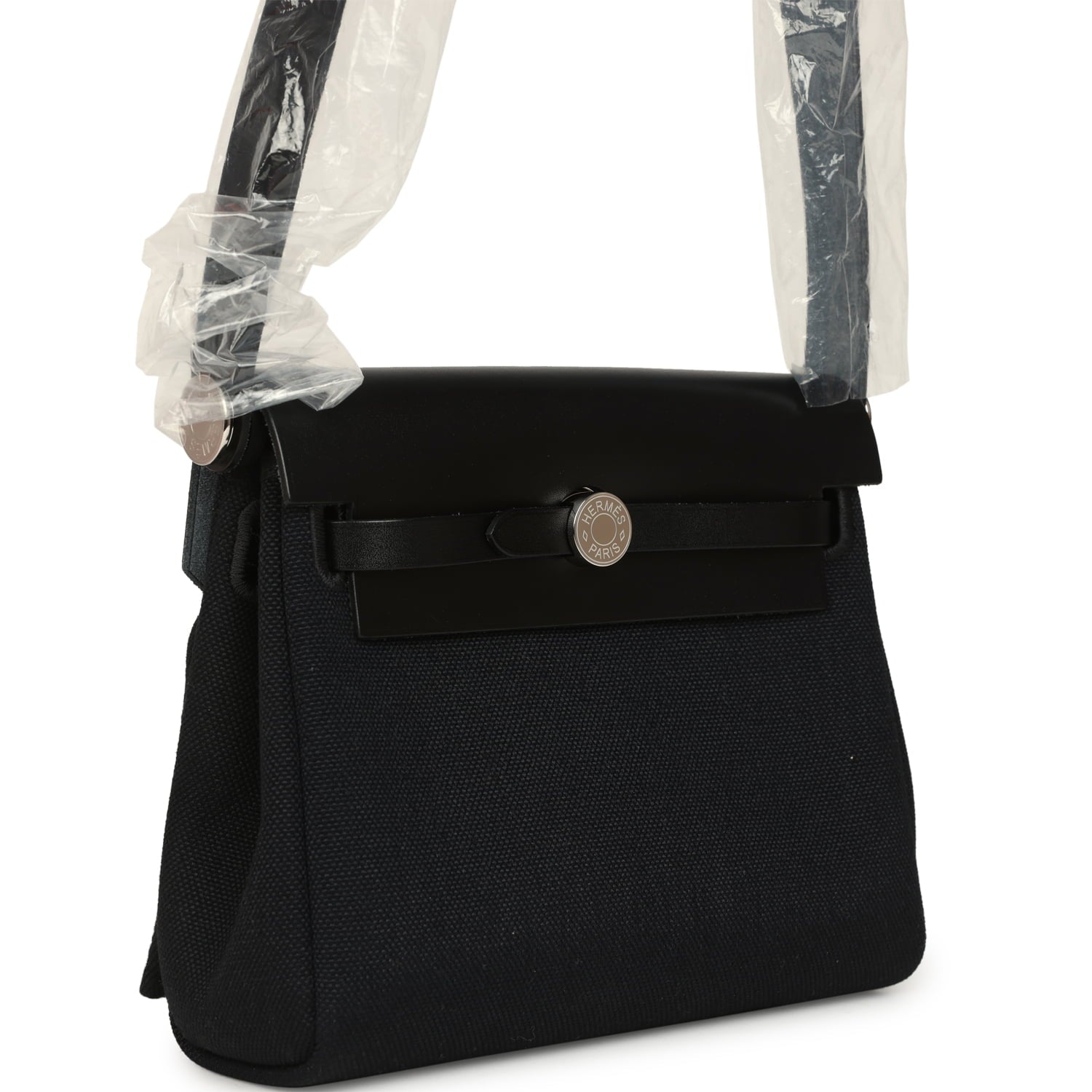 Hermes Herbag Zip 20 Mini Black Toile Militaire Canvas and Vache Hunter Palladium Hardware