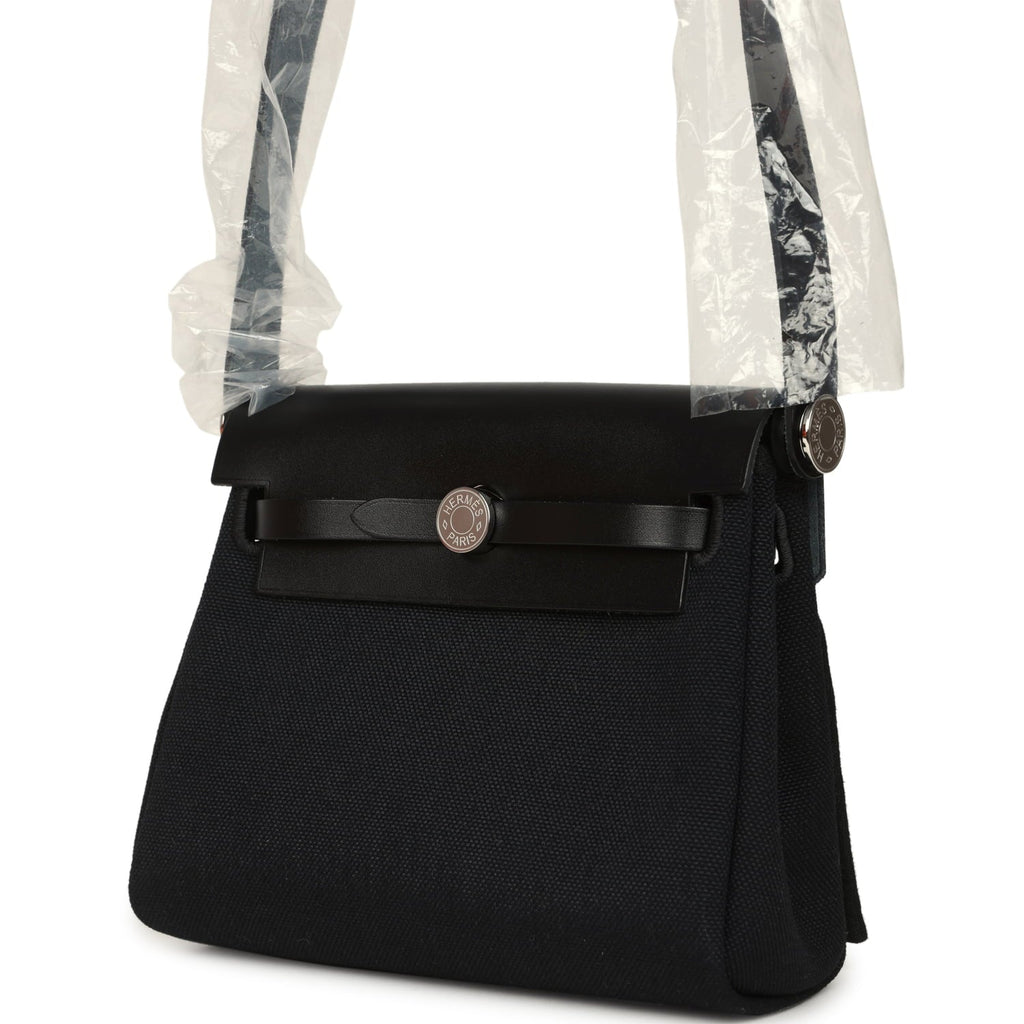 Hermes Herbag Zip 20 Mini Black Toile Militaire Canvas and Vache Hunter Palladium Hardware