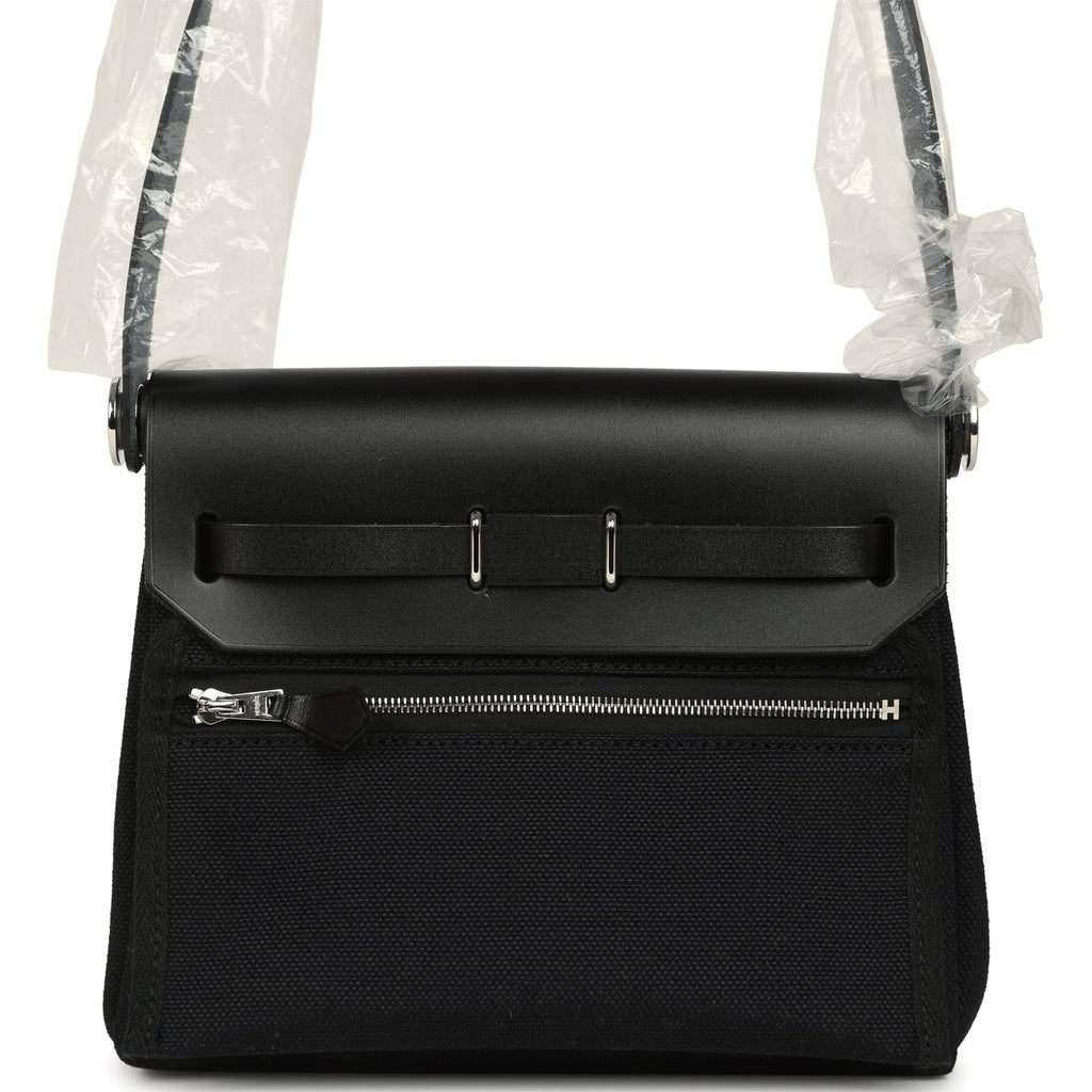 Hermes Herbag Zip 20 Mini Black Toile Militaire Canvas and Vache Hunter Palladium Hardware