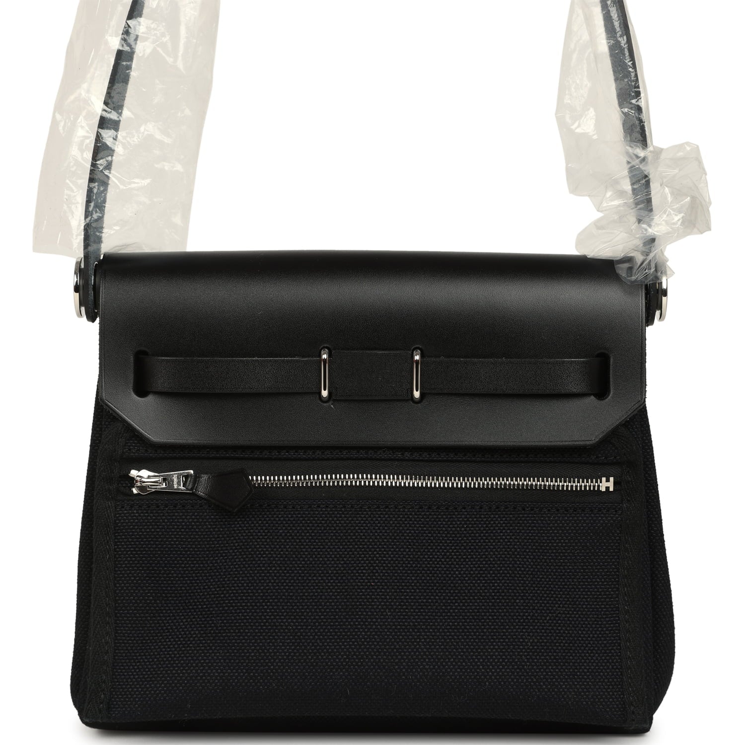 Hermes Herbag Zip 20 Mini Black Toile Militaire Canvas and Vache Hunter Palladium Hardware