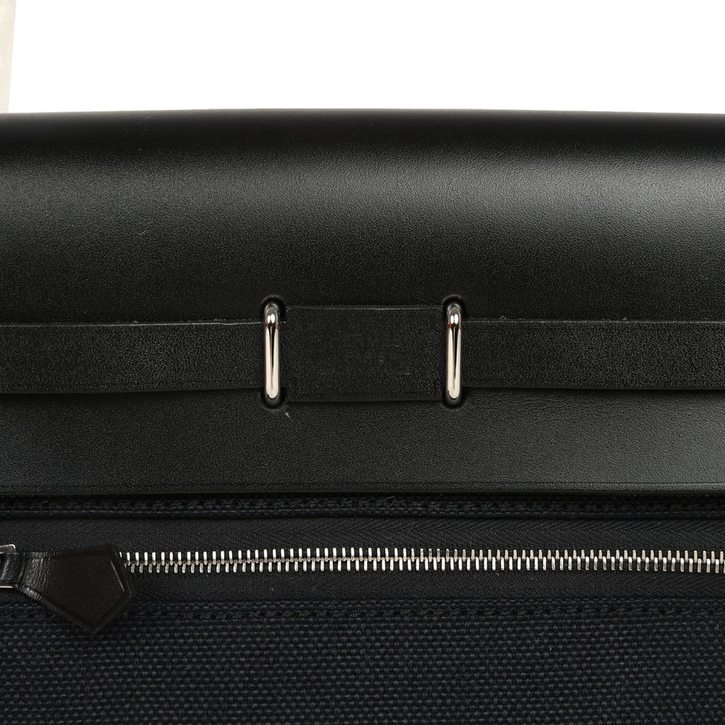 Hermes Herbag Zip 20 Mini Black Toile Militaire Canvas and Vache Hunter Palladium Hardware