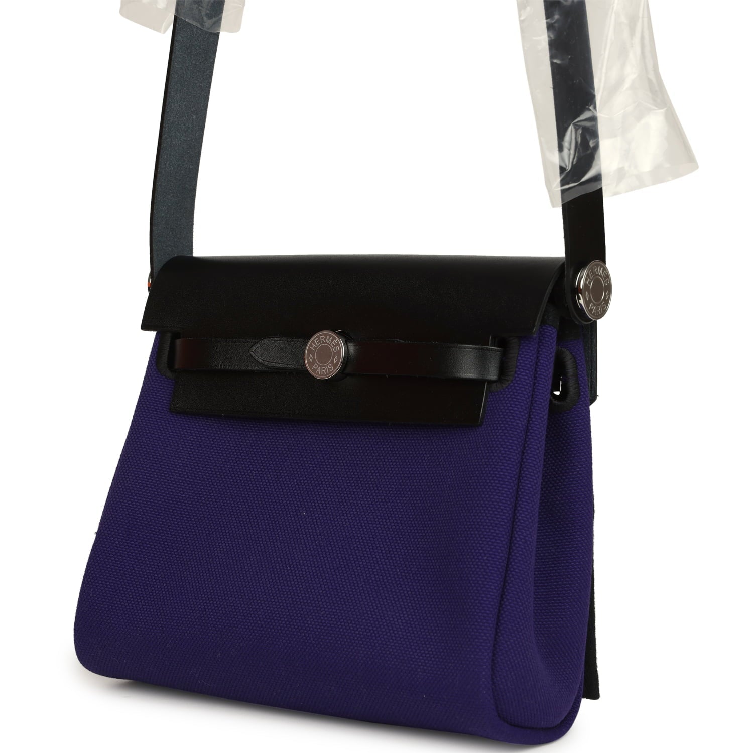 Hermes Herbag Zip 20 Mini Purple Toile Militaire Canvas and Black Vache Hunter Palladium Hardware
