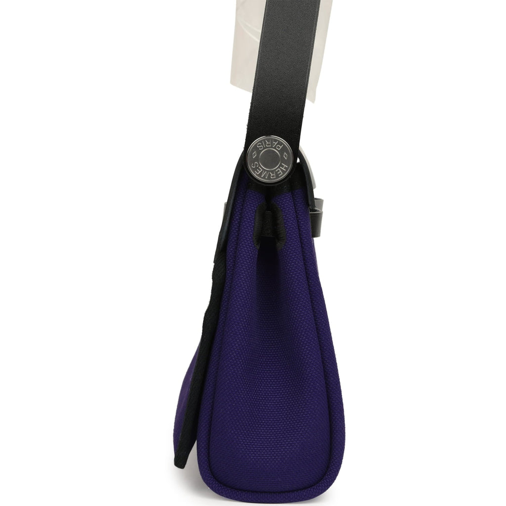 Hermes Herbag Zip 20 Mini Purple Toile Militaire Canvas and Black Vache Hunter Palladium Hardware