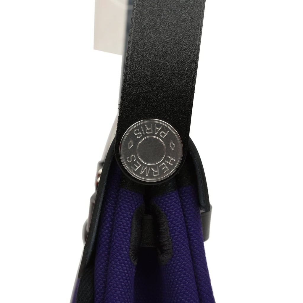 Hermes Herbag Zip 20 Mini Purple Toile Militaire Canvas and Black Vache Hunter Palladium Hardware