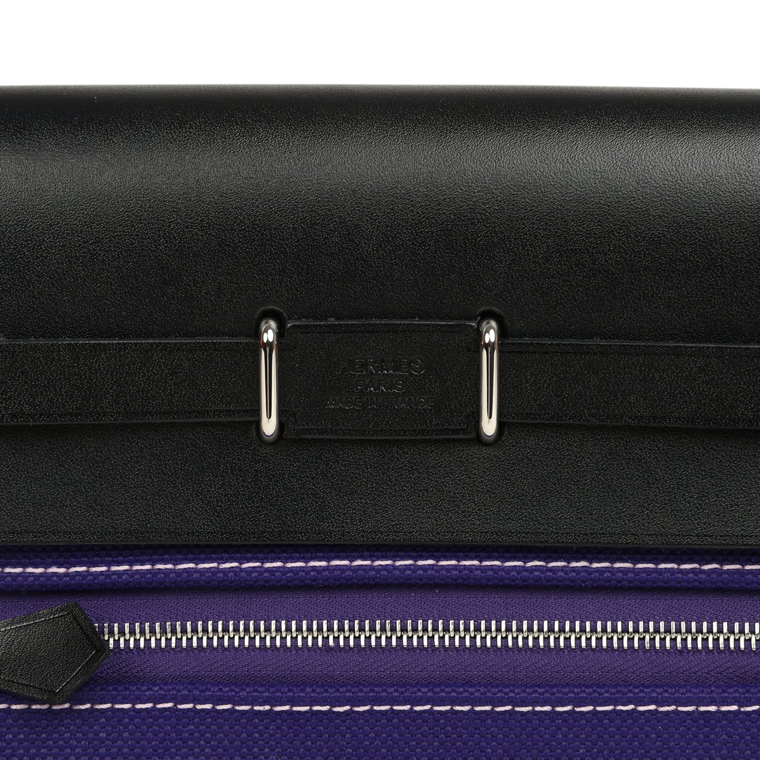 Hermes Herbag Zip 20 Mini Purple Toile Militaire Canvas and Black Vache Hunter Palladium Hardware