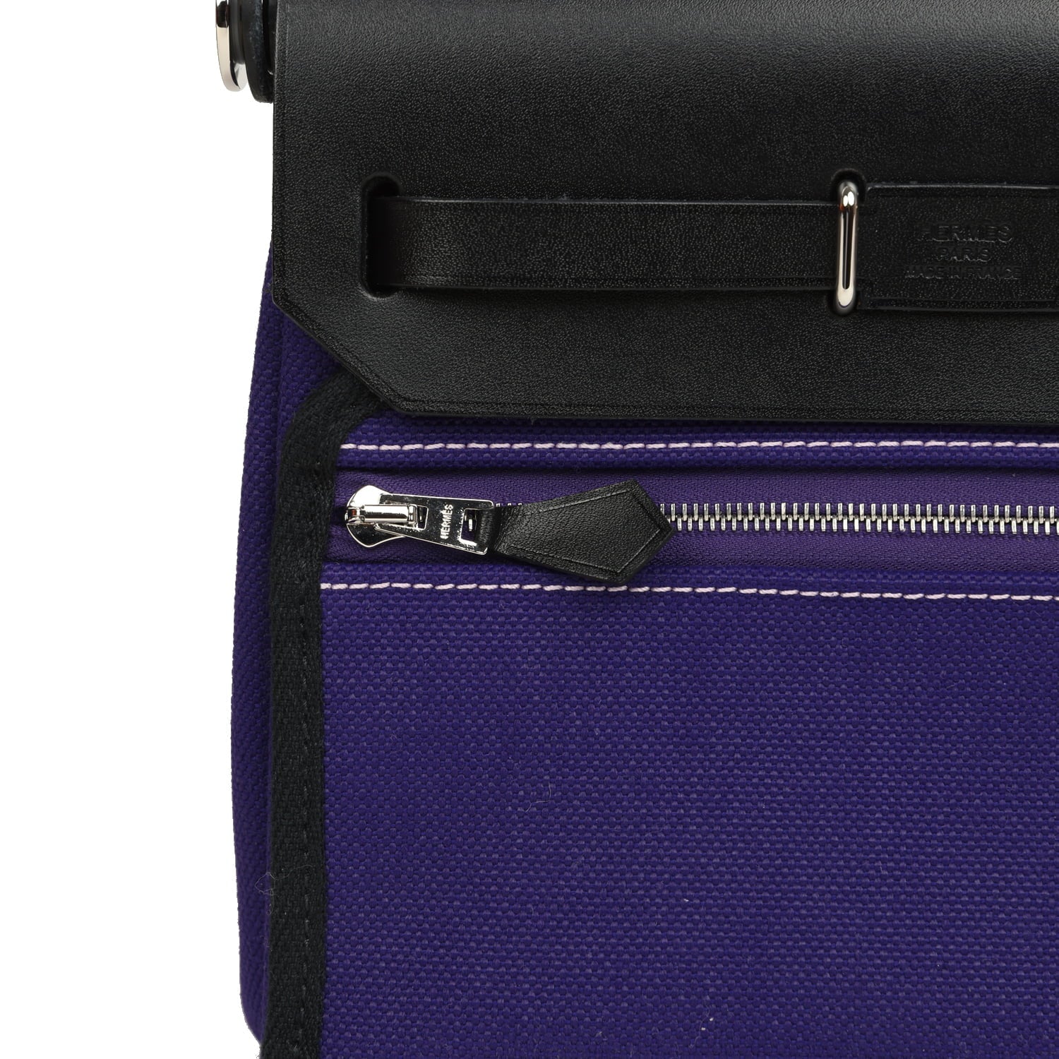 Hermes Herbag Zip 20 Mini Purple Toile Militaire Canvas and Black Vache Hunter Palladium Hardware