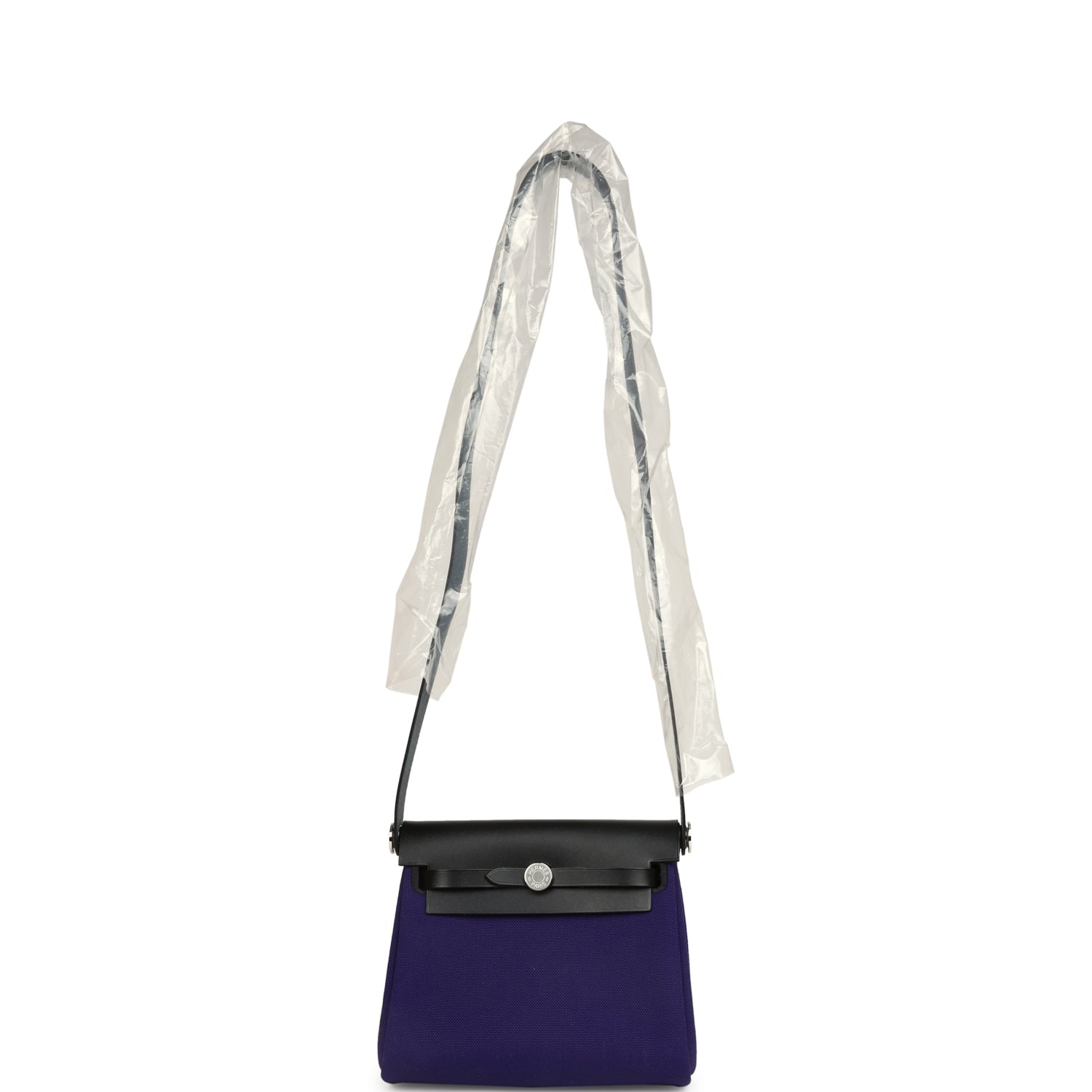 Hermes Herbag Zip 20 Mini Purple Toile Militaire Canvas and Black Vache Hunter Palladium Hardware