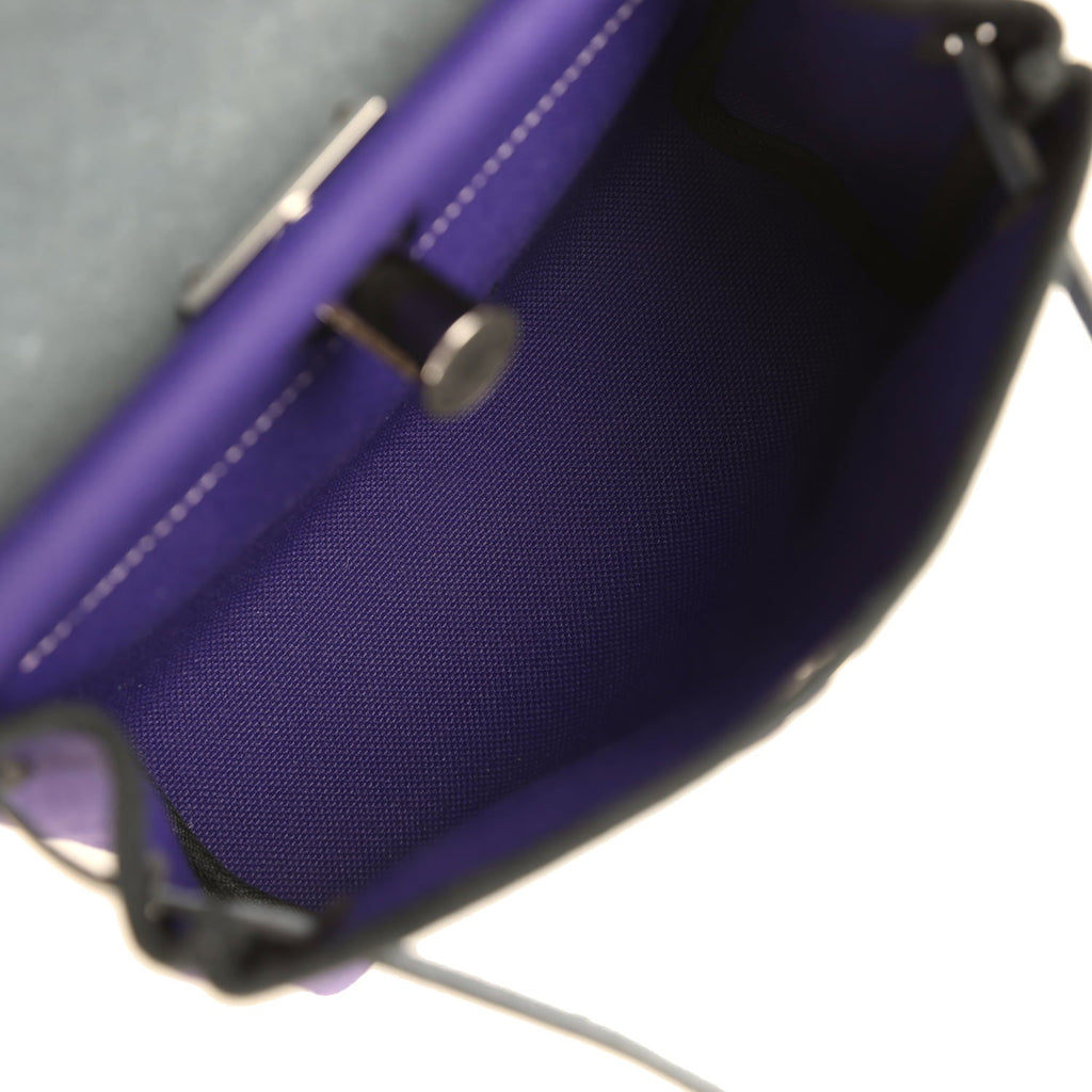 Hermes Herbag Zip 20 Mini Purple Toile Militaire Canvas and Black Vache Hunter Palladium Hardware