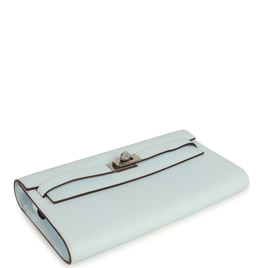 Hermes Kelly Wallet To Go Bleu Brume Palladium Hardware