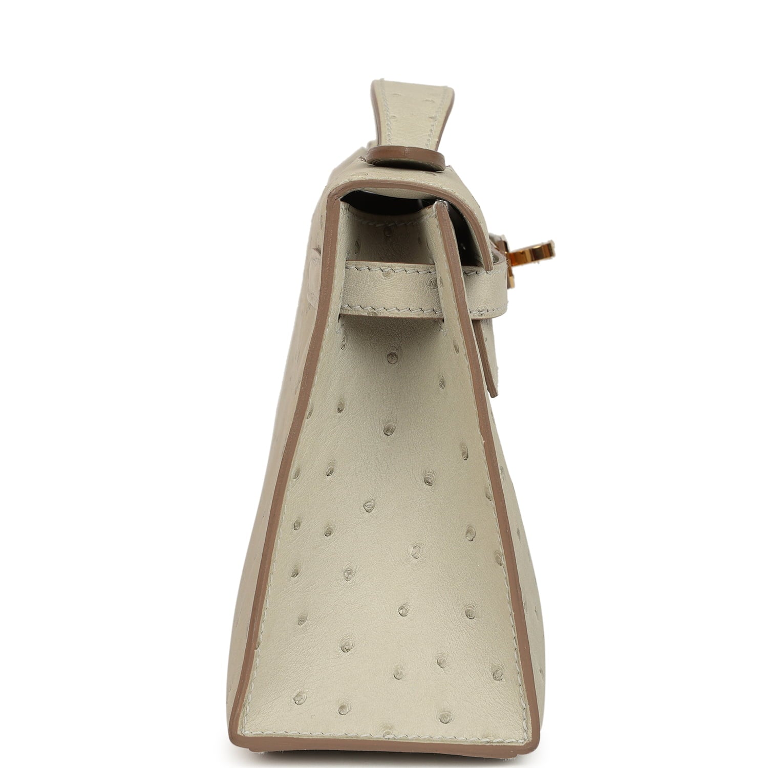 Hermes Kelly Pochette Gris Perle Ostrich Gold Hardware
