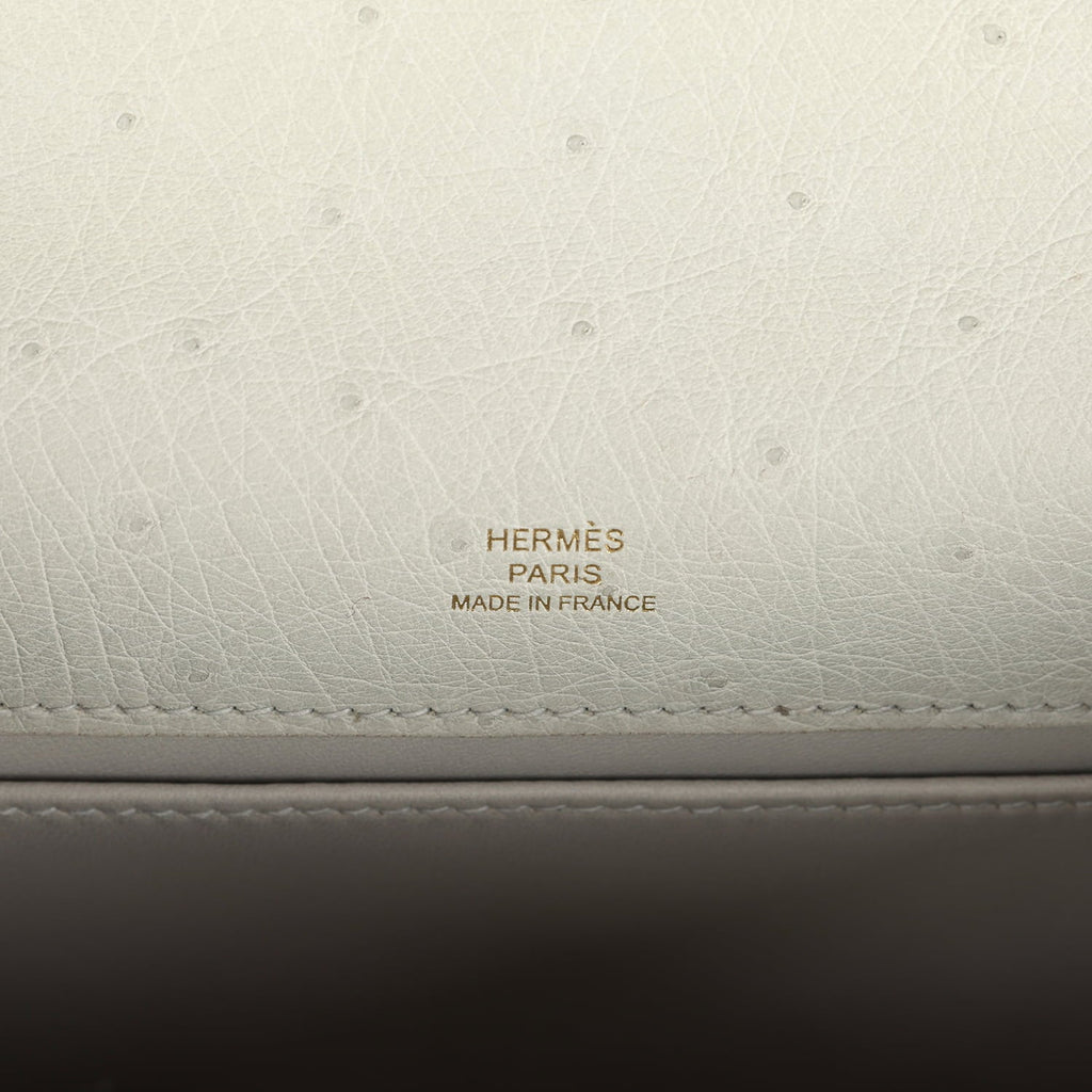 Hermes Kelly Pochette Gris Perle Ostrich Gold Hardware