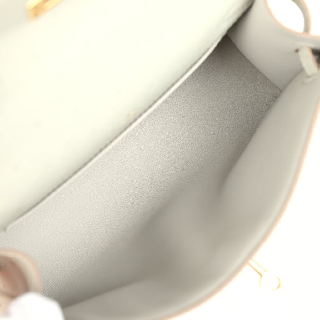 Hermes Kelly Pochette Gris Perle Ostrich Gold Hardware