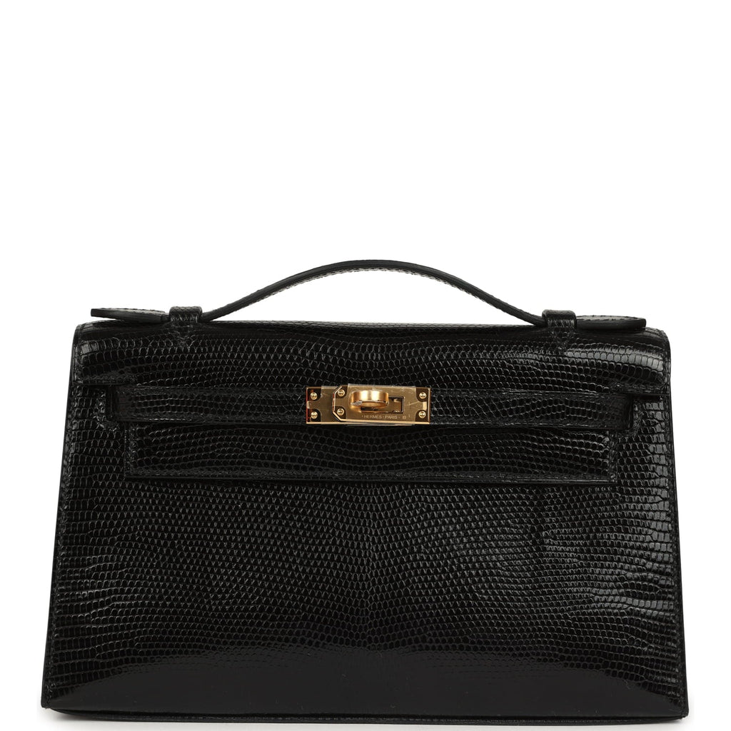 Hermes Kelly Pochette Black Varanus Niloticus Lizard Gold Hardware