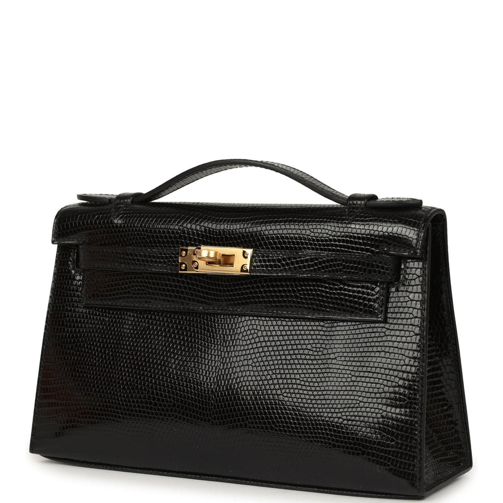 Hermes Kelly Pochette Black Varanus Niloticus Lizard Gold Hardware