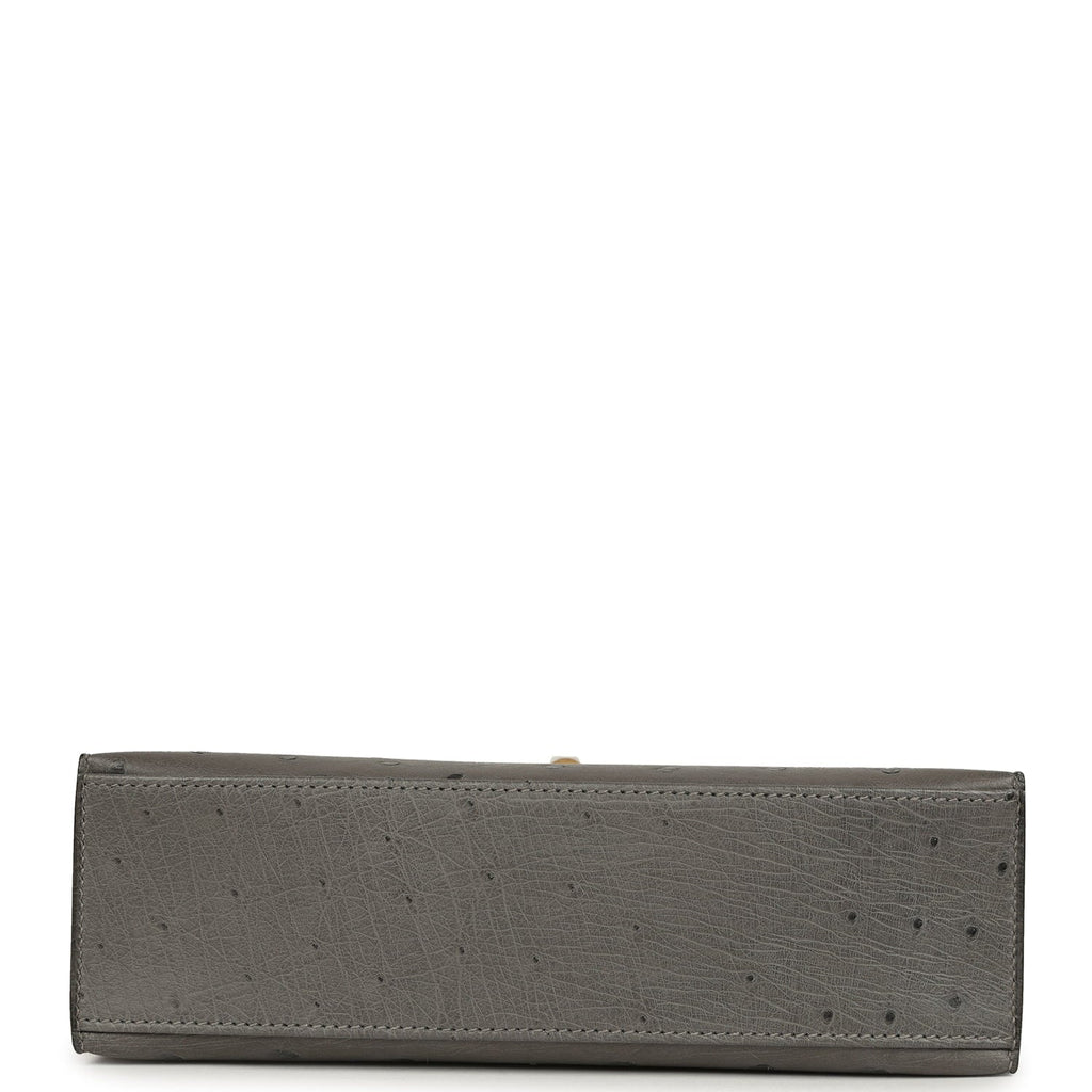 Hermes Kelly Pochette Gris Meyer Ostrich Gold Hardware