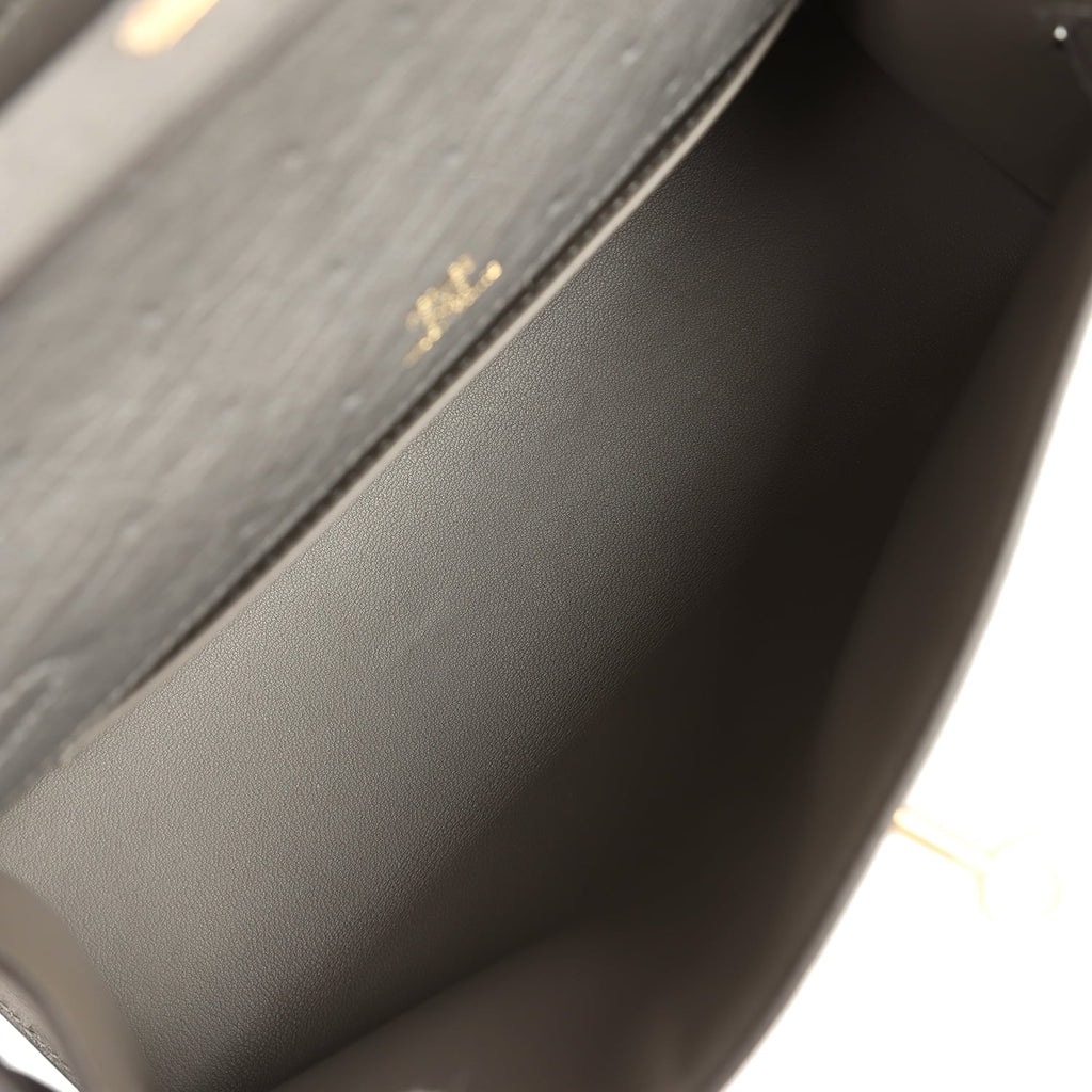 Hermes Kelly Pochette Gris Meyer Ostrich Gold Hardware