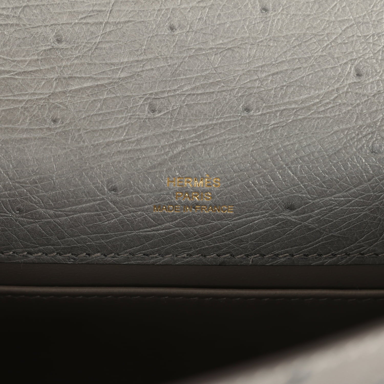 Hermes Kelly Pochette Gris Meyer Ostrich Gold Hardware
