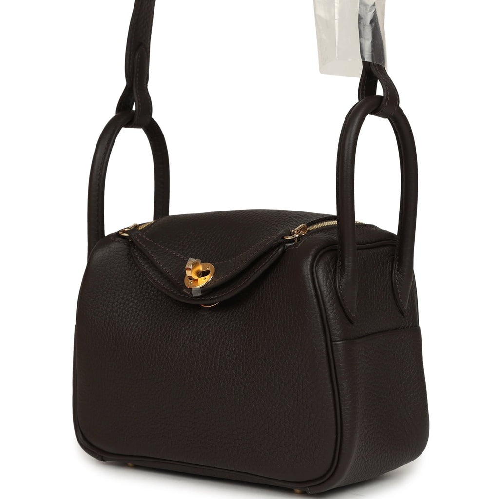 Hermes Mini Lindy II Bai Brun Clemence Gold Hardware