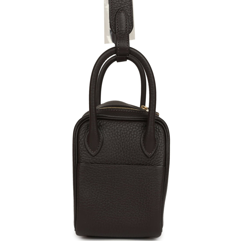 Hermes Mini Lindy II Bai Brun Clemence Gold Hardware