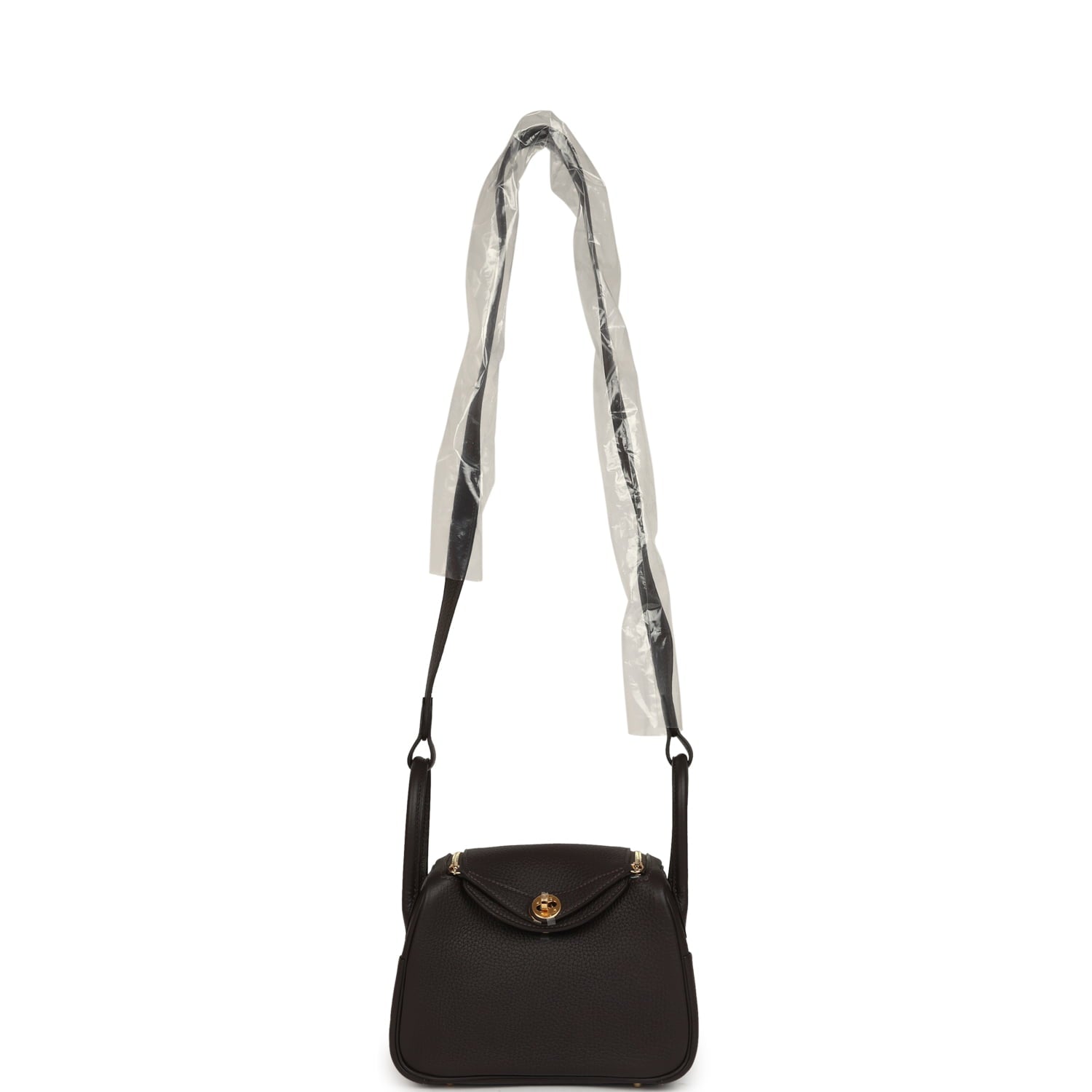 Hermes Mini Lindy II Bai Brun Clemence Gold Hardware