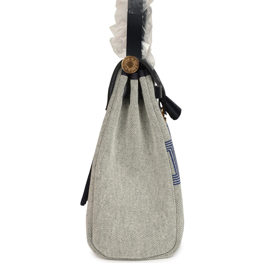 Hermes Herbag Zip PM 31 "Circuit 24" Bleu Royal, Ecru Toile H Canvas and Bleu Indigo Vache Hunter Leather Gold Hardware