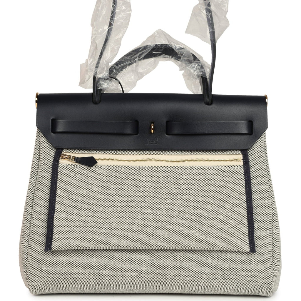 Hermes Herbag Zip PM 31 "Circuit 24" Bleu Royal, Ecru Toile H Canvas and Bleu Indigo Vache Hunter Leather Gold Hardware