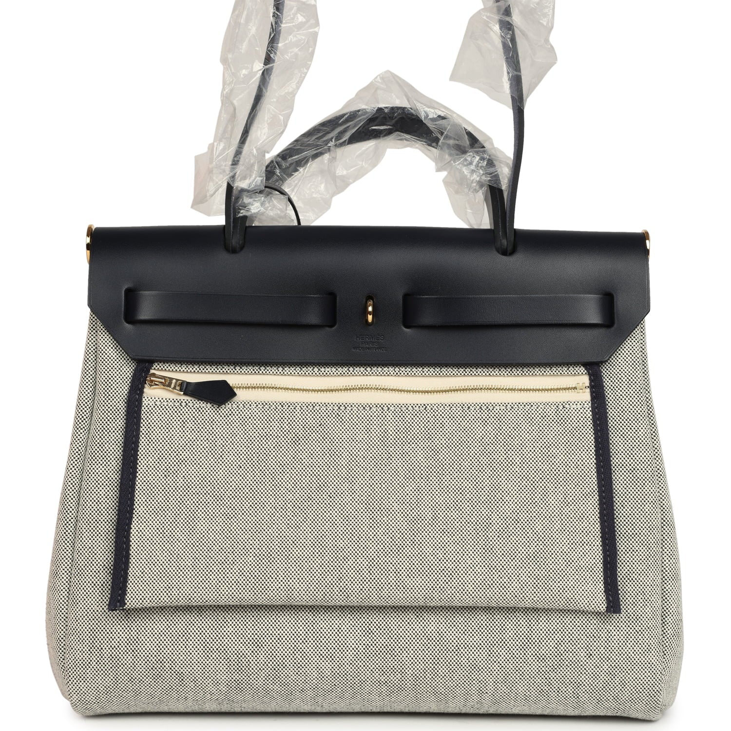 Hermes Herbag Zip PM 31 "Circuit 24" Bleu Royal, Ecru Toile H Canvas and Bleu Indigo Vache Hunter Leather Gold Hardware