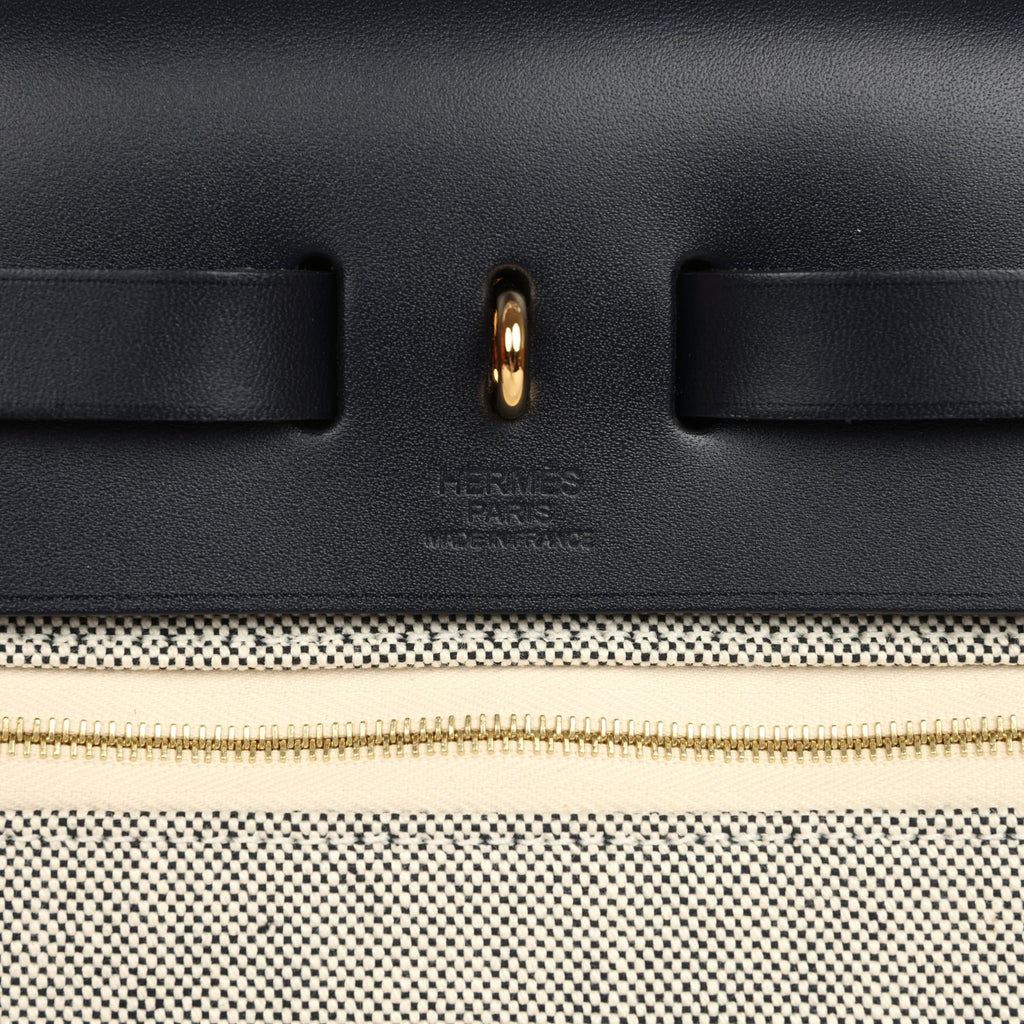 Hermes Herbag Zip PM 31 "Circuit 24" Bleu Royal, Ecru Toile H Canvas and Bleu Indigo Vache Hunter Leather Gold Hardware