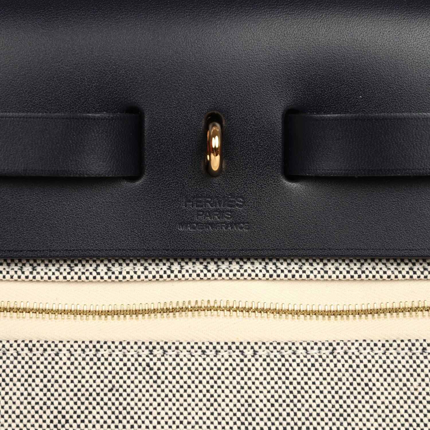 Hermes Herbag Zip PM 31 "Circuit 24" Bleu Royal, Ecru Toile H Canvas and Bleu Indigo Vache Hunter Leather Gold Hardware