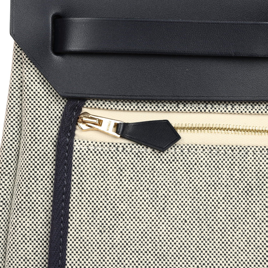 Hermes Herbag Zip PM 31 "Circuit 24" Bleu Royal, Ecru Toile H Canvas and Bleu Indigo Vache Hunter Leather Gold Hardware