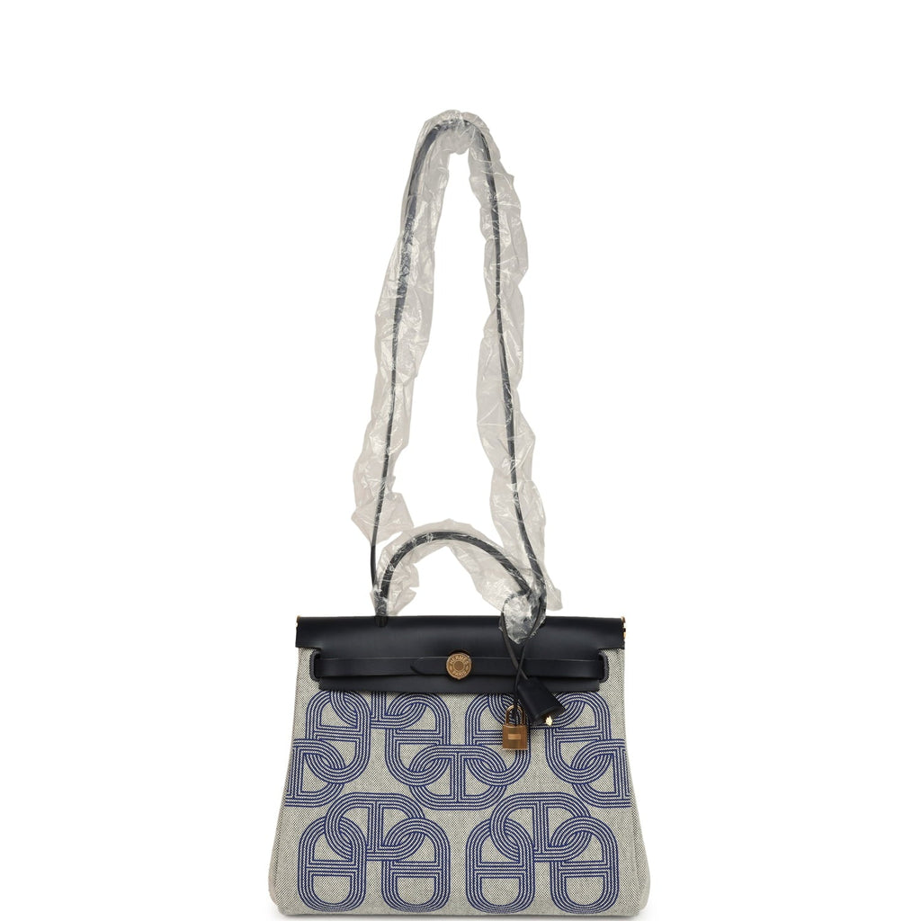 Hermes Herbag Zip PM 31 "Circuit 24" Bleu Royal, Ecru Toile H Canvas and Bleu Indigo Vache Hunter Leather Gold Hardware