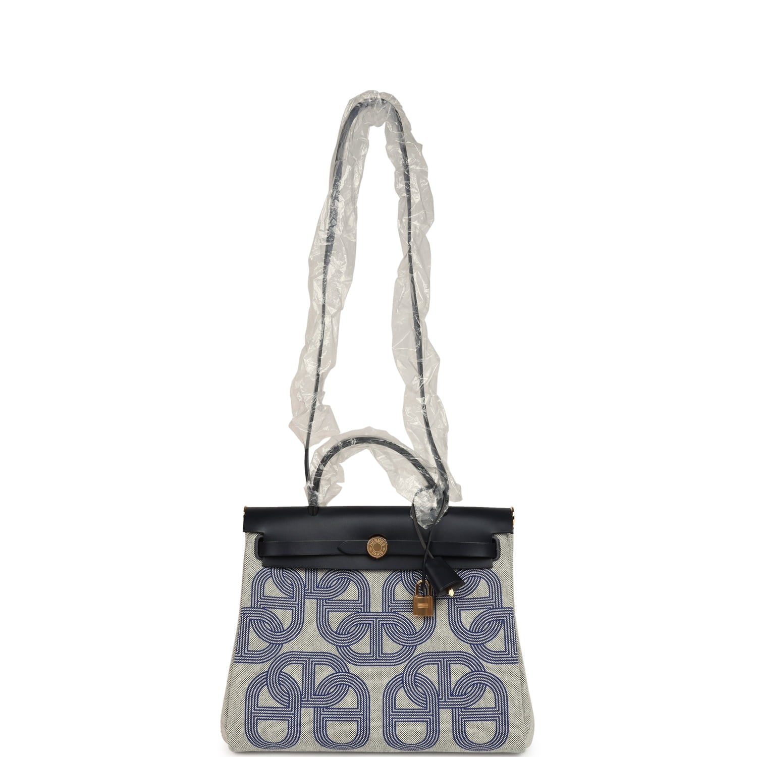Hermes Herbag Zip PM 31 "Circuit 24" Bleu Royal, Ecru Toile H Canvas and Bleu Indigo Vache Hunter Leather Gold Hardware