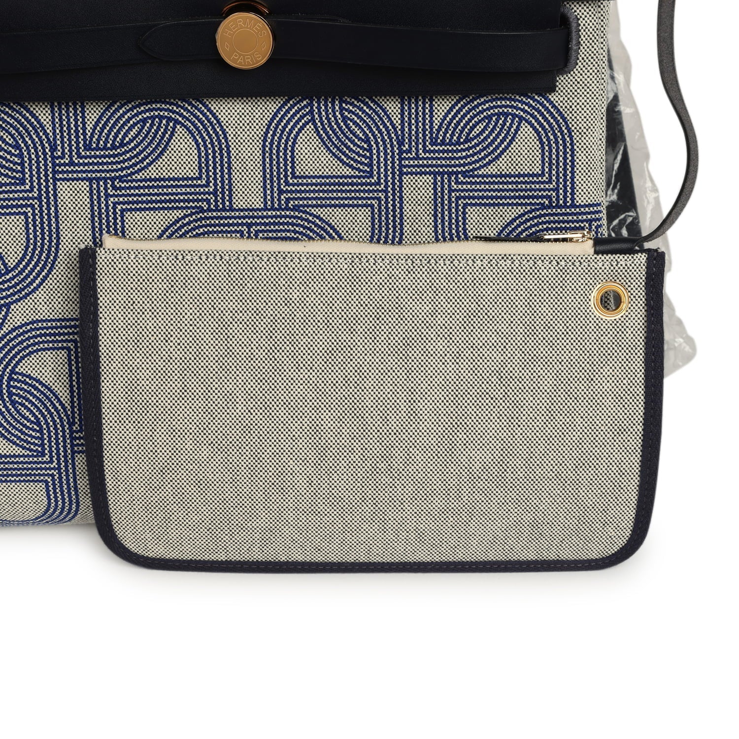 Hermes Herbag Zip PM 31 "Circuit 24" Bleu Royal, Ecru Toile H Canvas and Bleu Indigo Vache Hunter Leather Gold Hardware