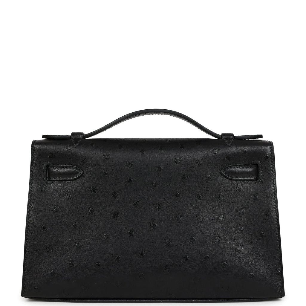 Hermes Kelly Pochette Black Ostrich Gold Hardware