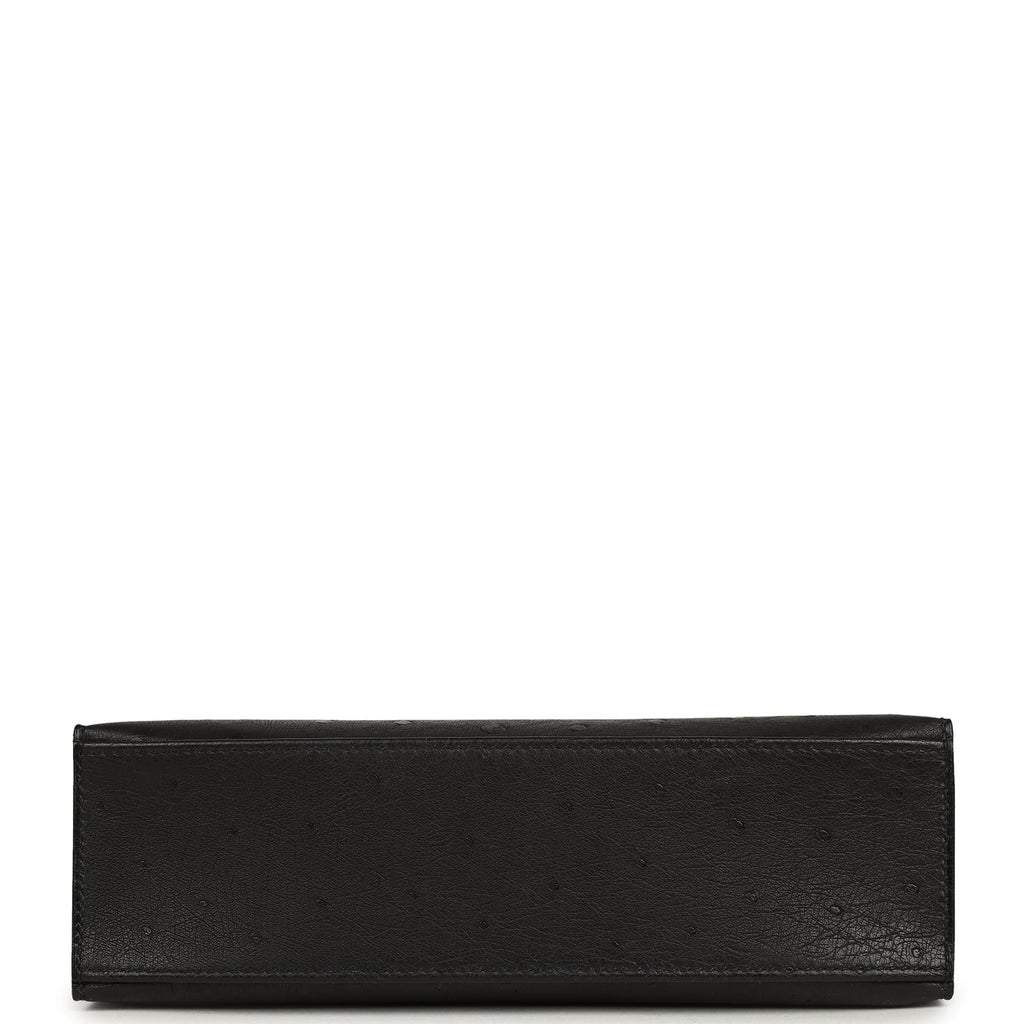 Hermes Kelly Pochette Black Ostrich Gold Hardware