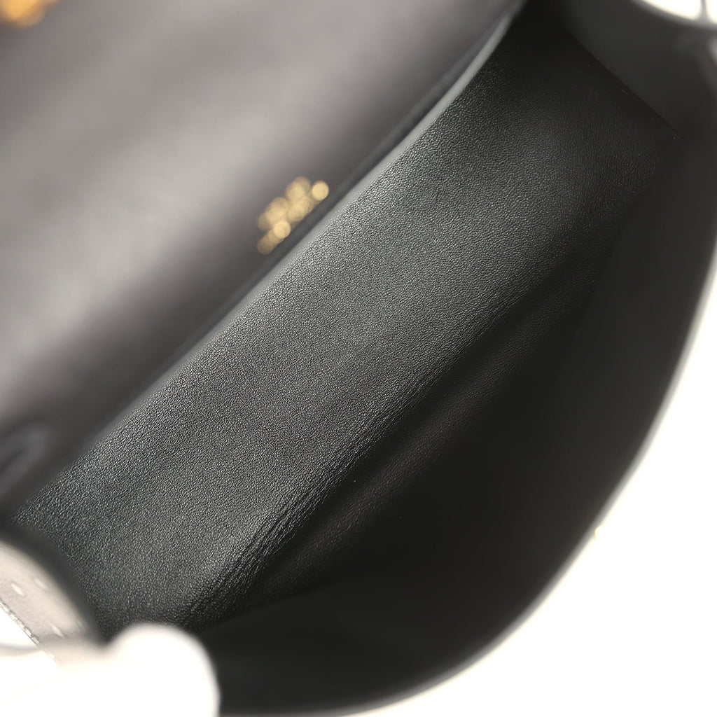 Hermes Kelly Pochette Black Ostrich Gold Hardware