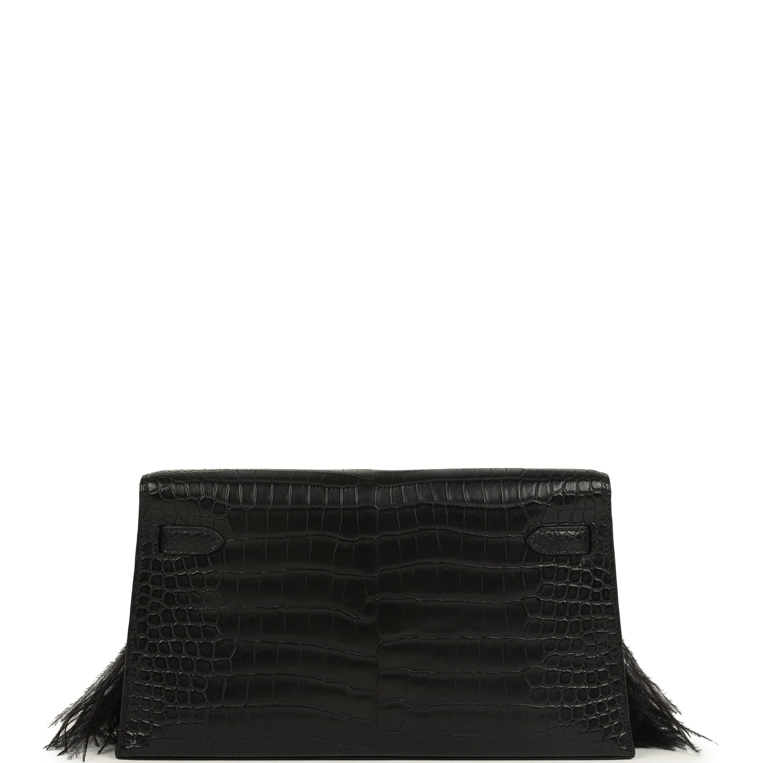 Hermes Kelly Elan Foile Black Matte Porosus Crocodile and Ostrich Feathers Palladium Hardware