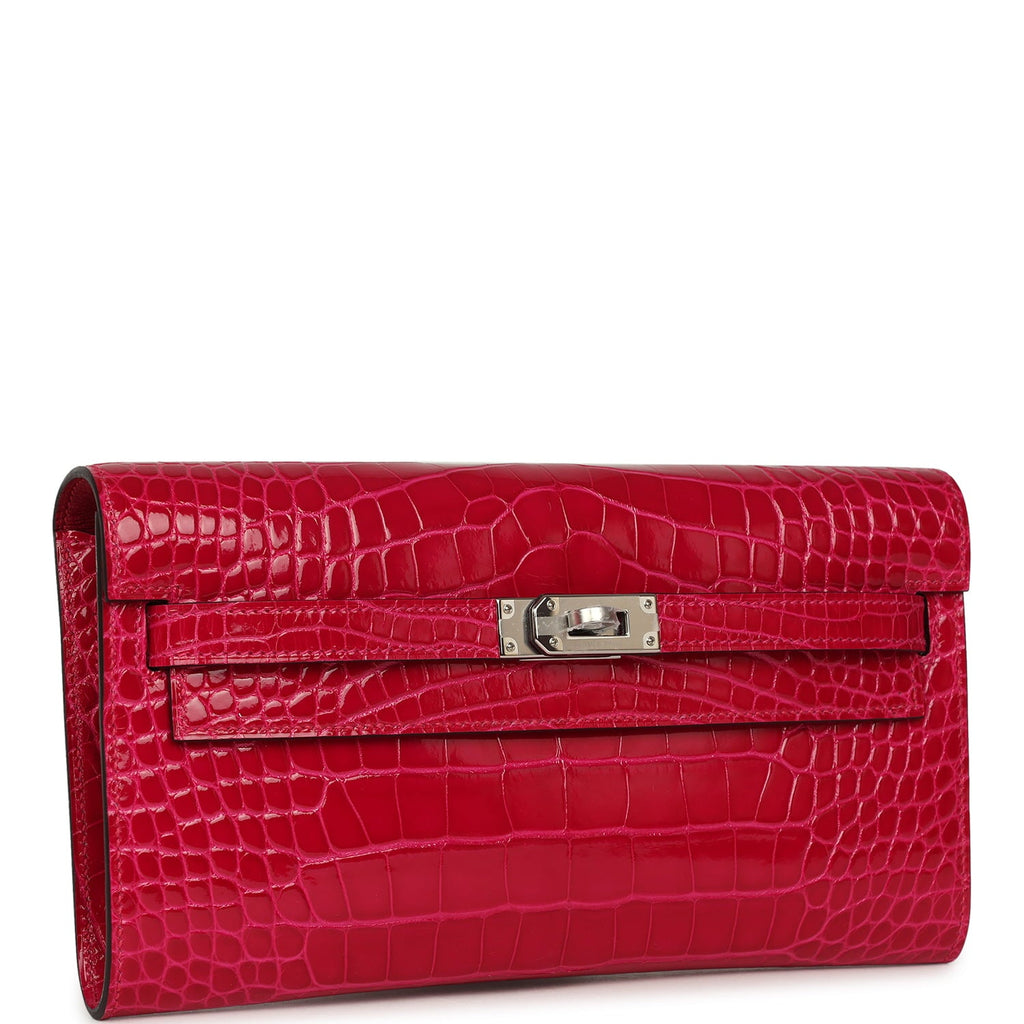 Hermes Kelly Wallet To Go Rose Scheherazade Shiny Alligator Palladium Hardware